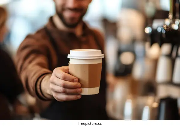 Coffee Shop Employee Serving Coffee To Customer