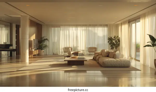 Modern Living Room with Open Floor Plan and Sunlight