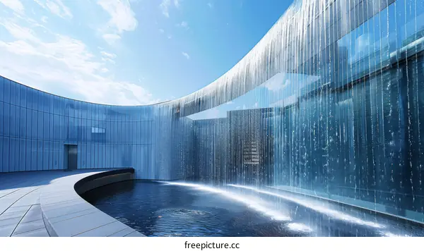 Curved Glass Wall with Water Feature