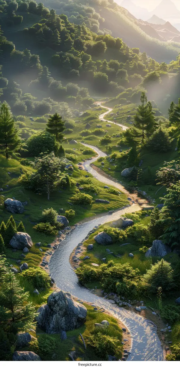 River Flowing Through Mountain Valley Landscape