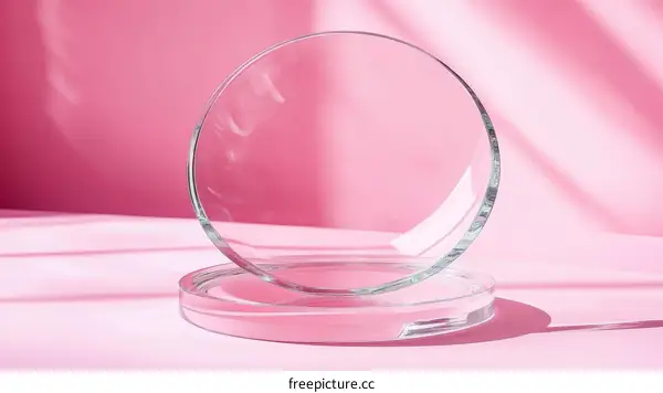 Abstract Glass Circle Display on Pink Background