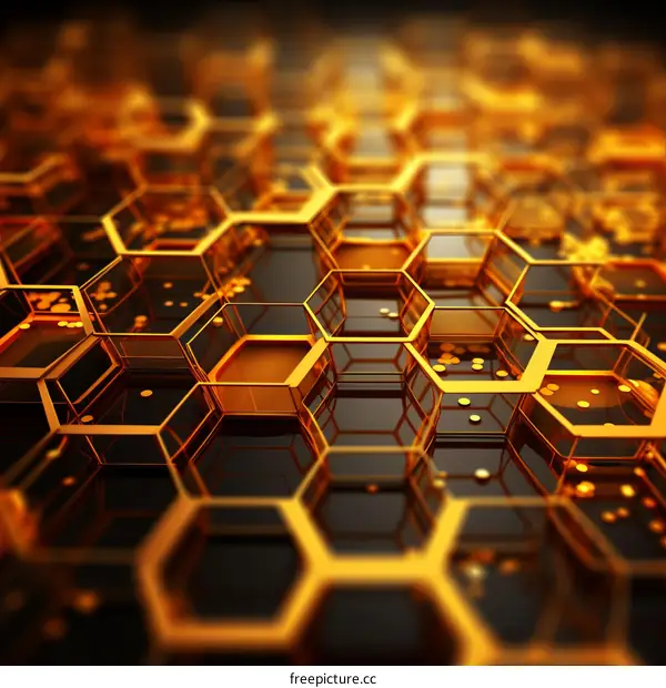 Golden Honeycomb Abstract Illustration with Glowing Center