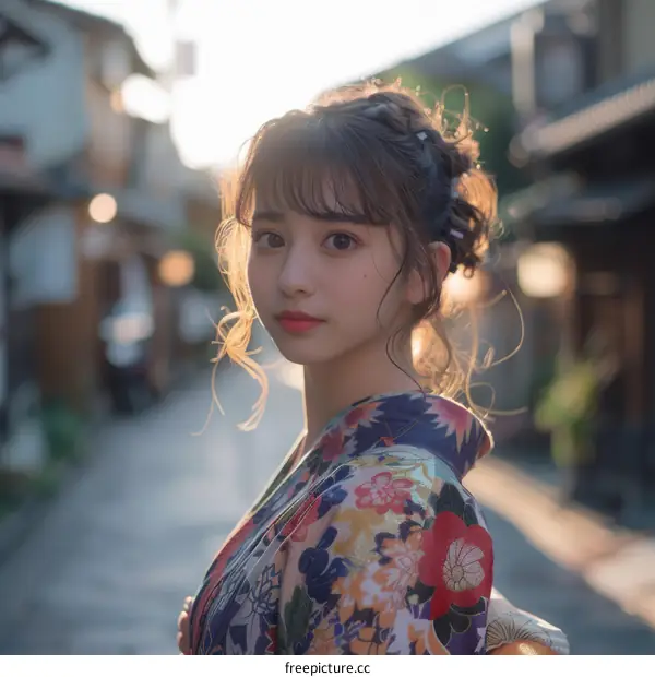 Beautiful Asian Girl in Traditional Japanese Kimono