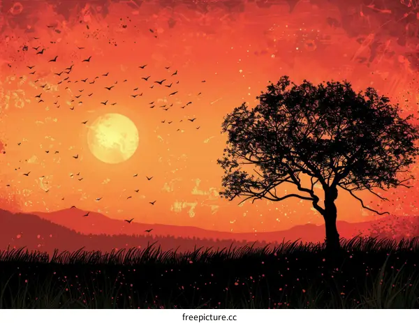 Golden Sunset Silhouette over A Tranquil Lake