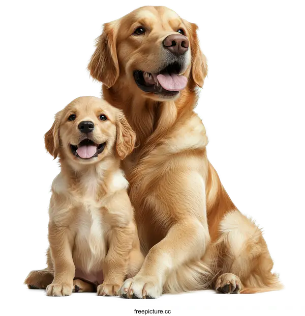 [Transparent Background PNG]Golden Retriever Mother and Puppy