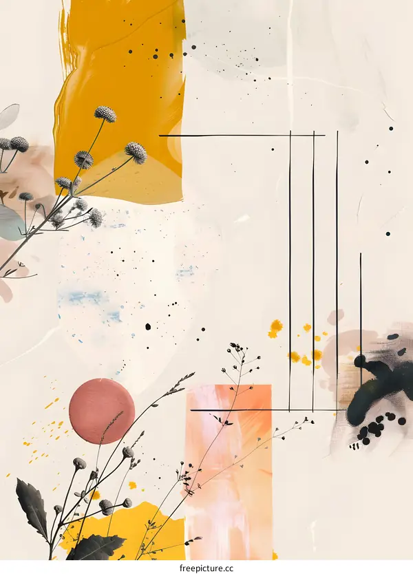 Abstract Minimalist Watercolor Painting with Floral Elements