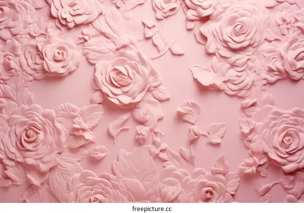3D Pink Rose Wall Sculpture - Floral Relief Art