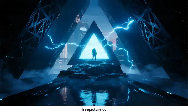 A Person Standing in Front of a Glowing Triangle with Lightning