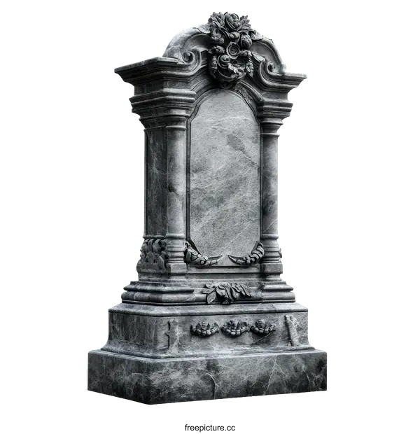 [Transparent Background PNG]Ornate Gray Marble Tombstone