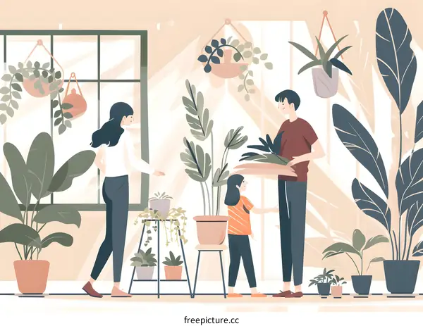 Happy Family Enjoying Time Together in a Green House