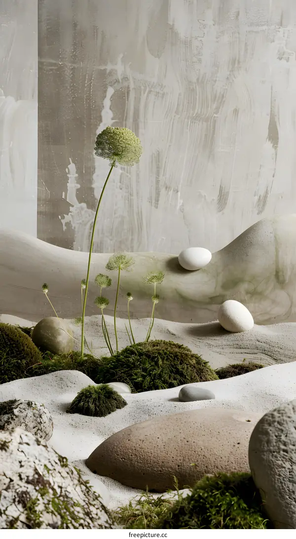 Zen Garden With Stones And Green Plants