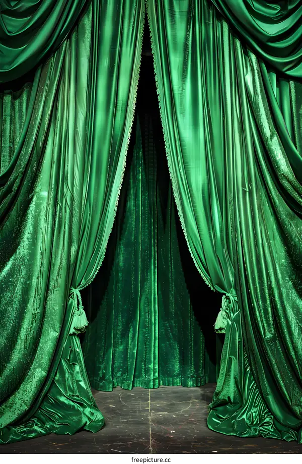 Green Velvet Stage Curtains for Theater or Performance