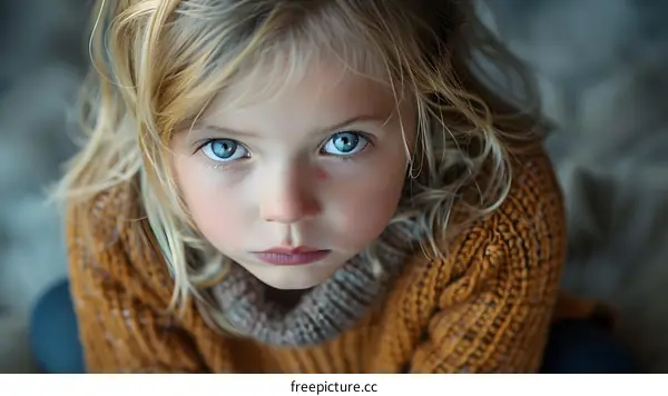 Portrait of a blonde girl in a brown sweater