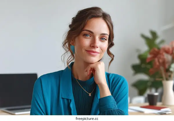 Confident Caucasian Woman in Teal Blazer