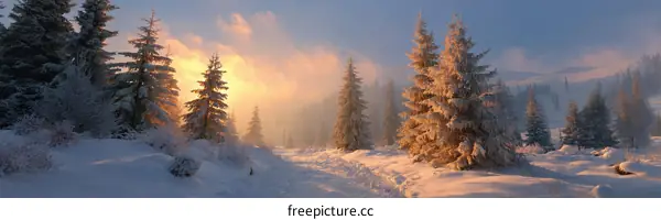 Winter Wonderland Sunrise in Snowy Forest