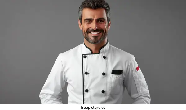Smiling Chef Portrait Against Gray Background