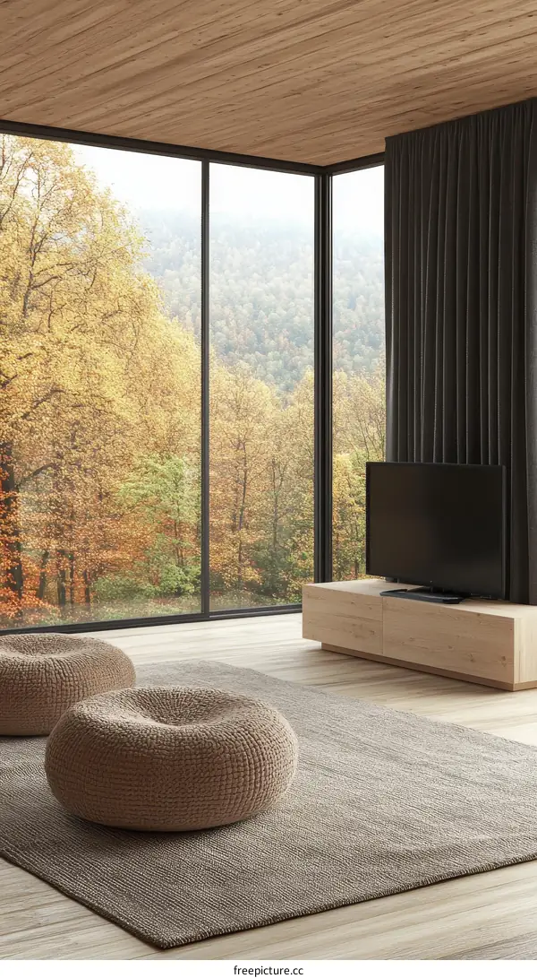 Modern Living Room with Autumnal View
