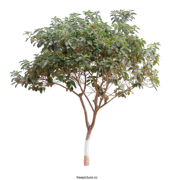 [Transparent Background PNG]Green Tree with White Painted Trunk Isolated on White Background