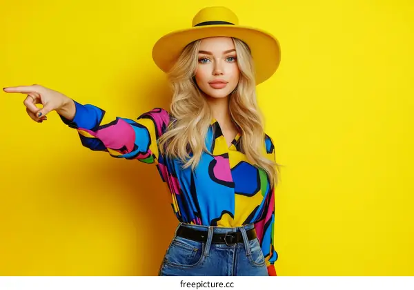 Trendy Woman Pointing Fashion Style