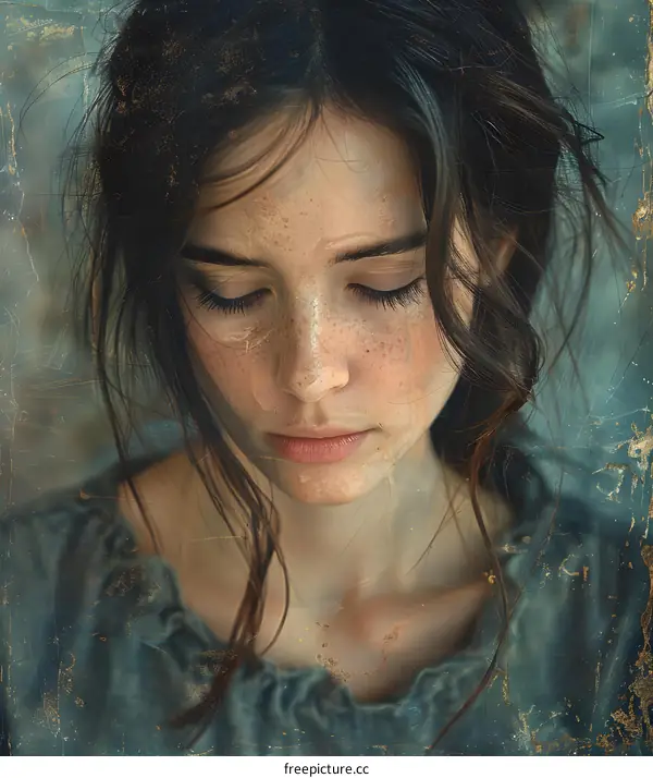 portrait of a beautiful freckled girl with brown hair