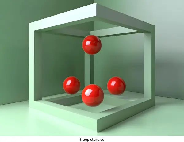 Red Spheres in a White Frame Against Green Background