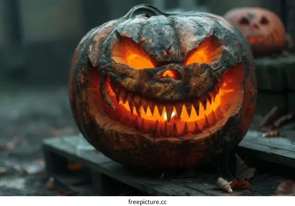 Glowing Pumpkin Head Lantern With Scary Face