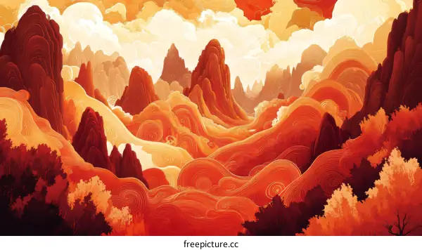 Colorful Mountain Landscape Illustration