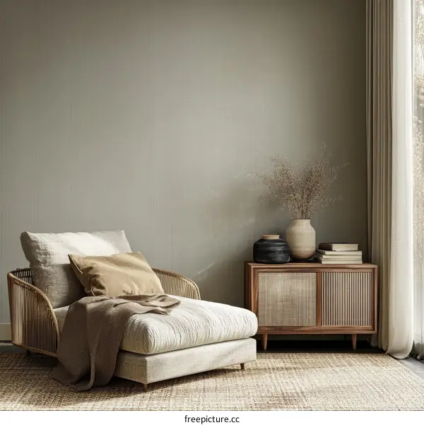 Modern Minimalist Living Room with Wooden Furniture