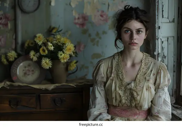 Portrait of a young woman in a vintage dress