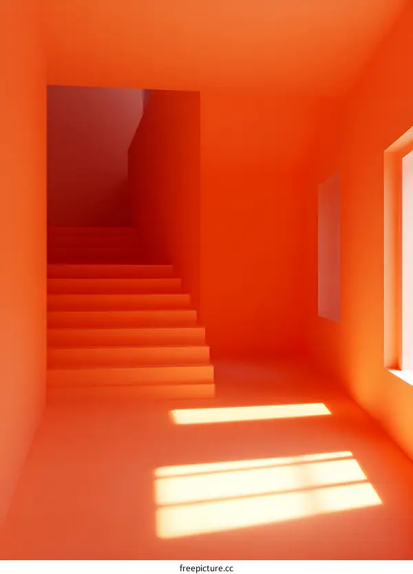 Abstract Minimalist Orange Room Staircase