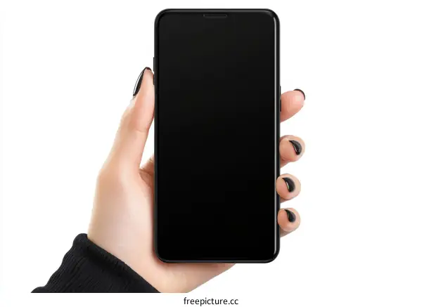 Hand Holding Black Smartphone with Empty Screen