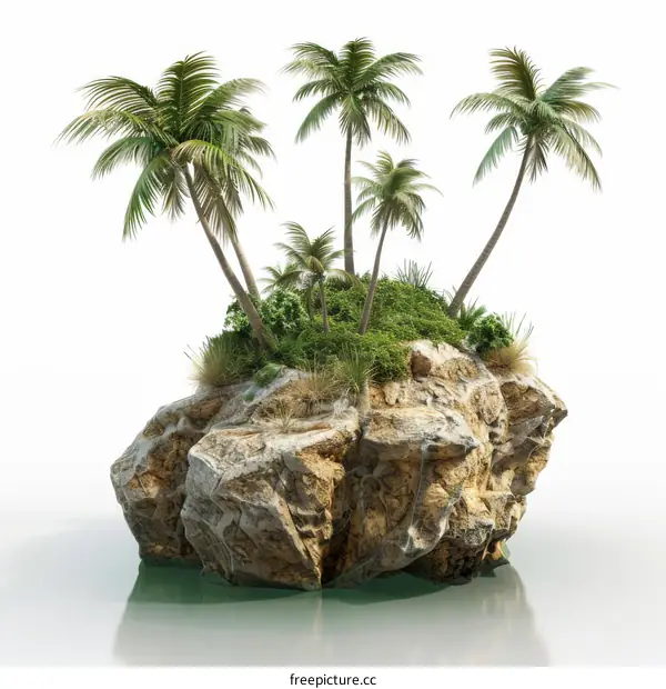 Rocky Island Paradise with Palm Trees