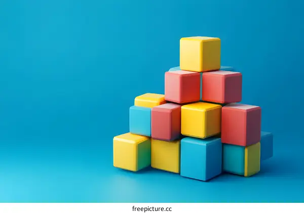 Abstract Colorful Cubes Stacked Minimalist Blue Background