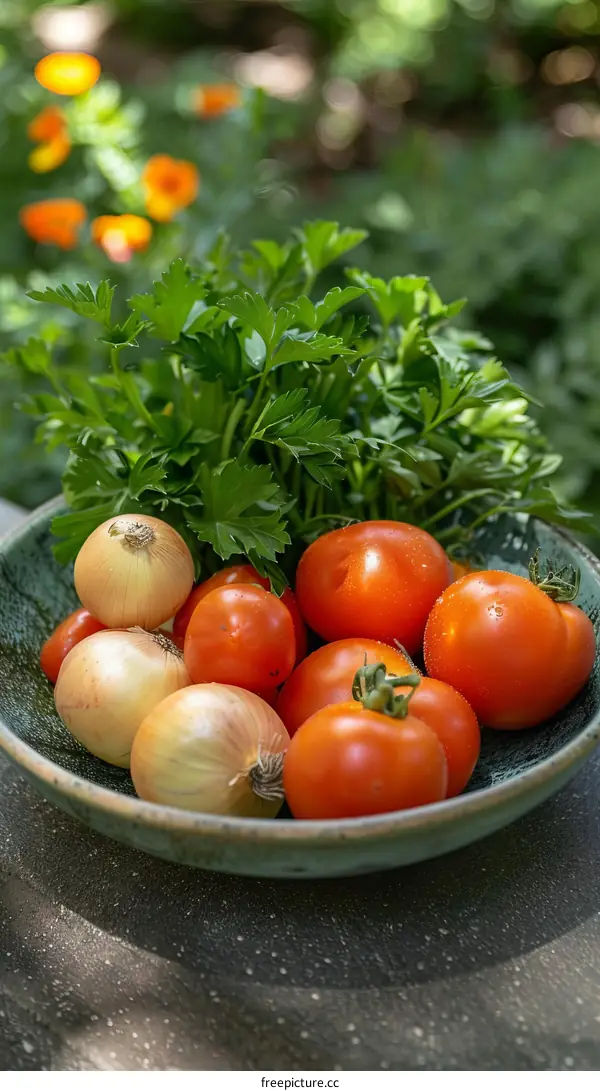Fresh Garden Tomatoes and Onions