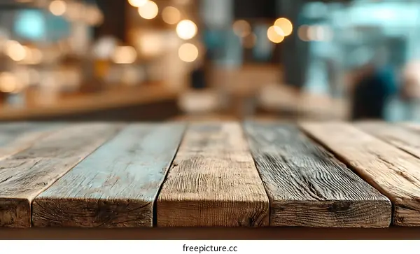 Wooden Table Top in a Cafe Atmosphere
