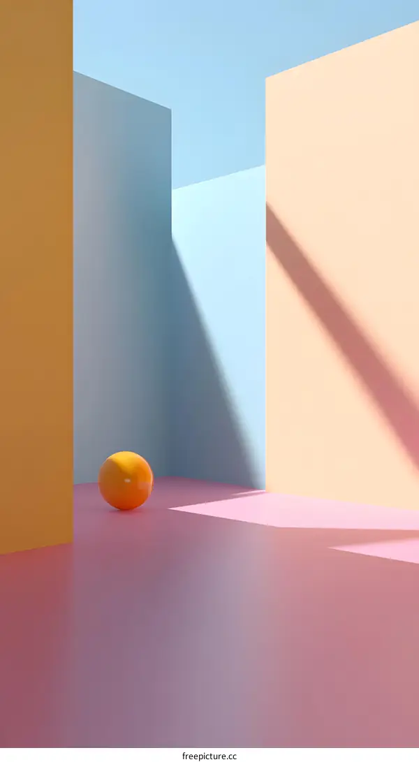 Minimalist Abstract Background With Orange Sphere and Pastel Colors