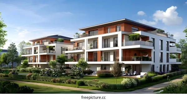 Modern Apartment Buildings in a Suburban Setting