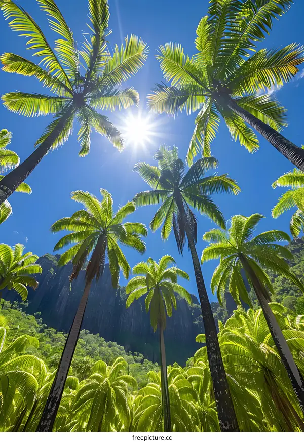 Tropical Paradise with Palm Trees and Sun