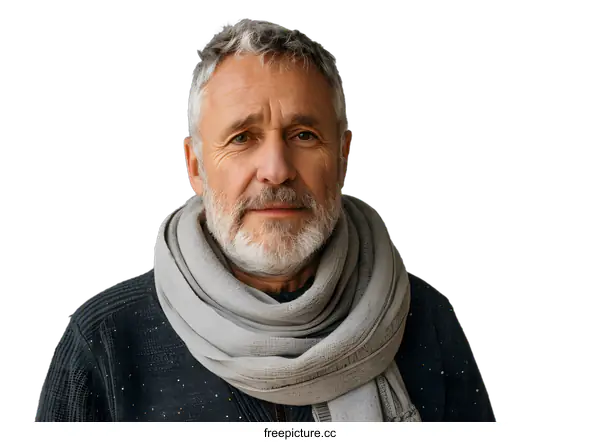 [Transparent Background PNG]Portrait of a Senior Man with a Scarf