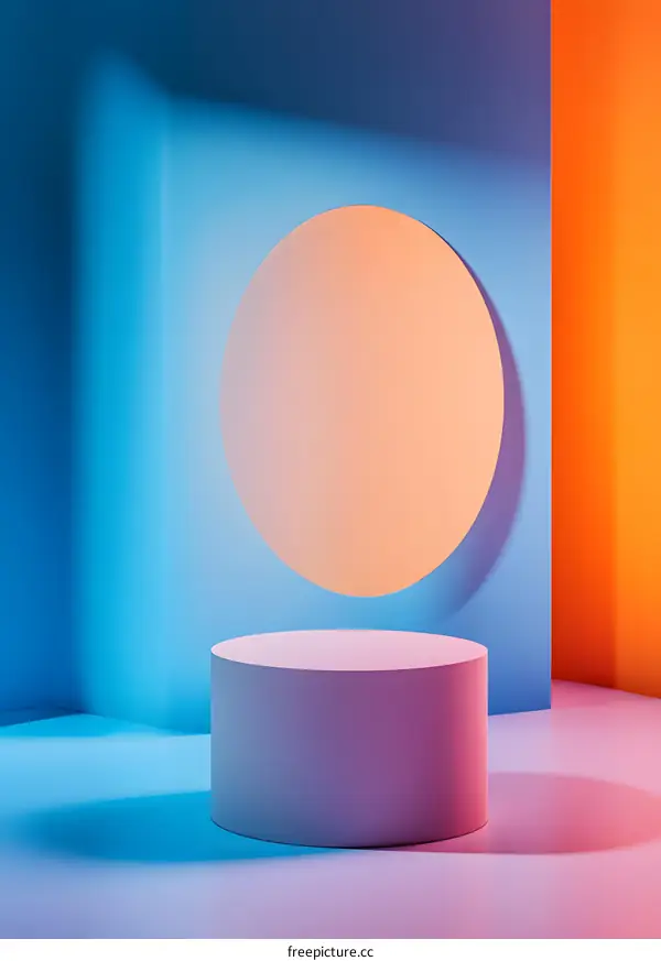 Minimalist Abstract 3D Render with Orange Blue and Purple Colors