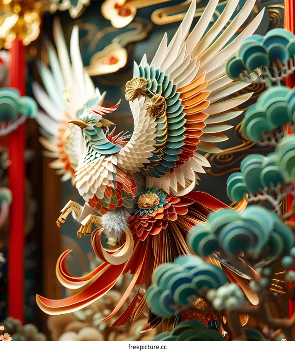 Colorful Phoenix Paper Cut