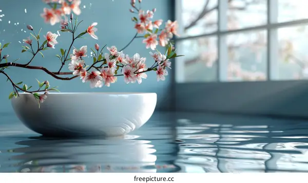 Still life with cherry blossom in a bowl
