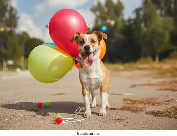 A Jack Russell Terrier Posing with Colorful Balloons