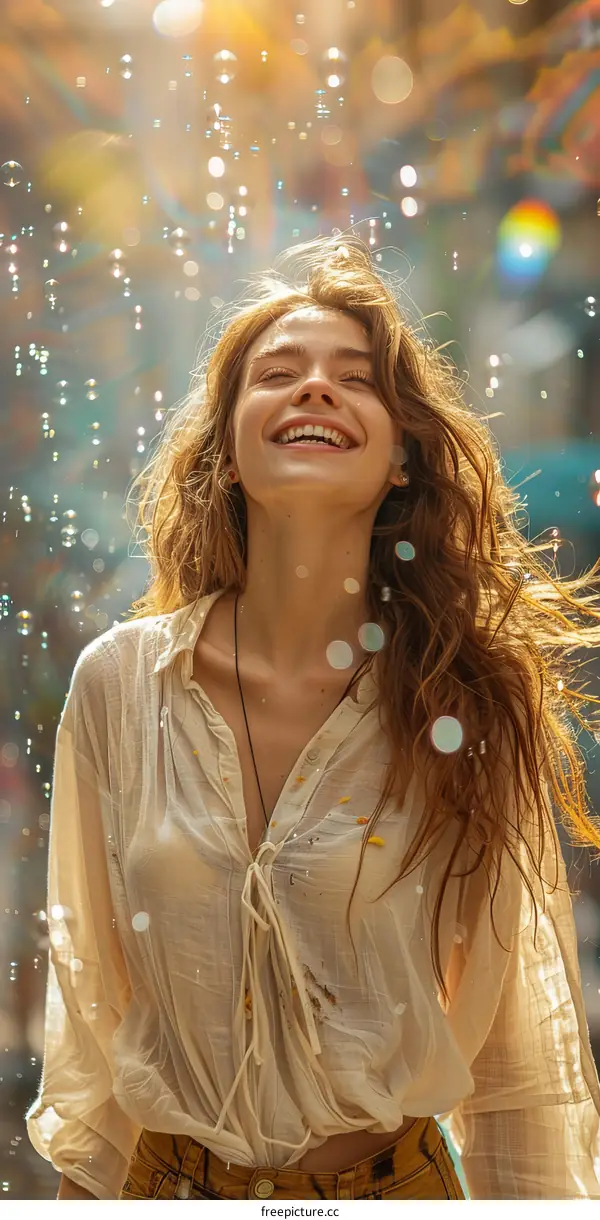 Woman Enjoying Sunlight and Bubbles