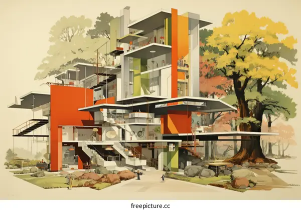 Futuristic Retro House with Inhabitants