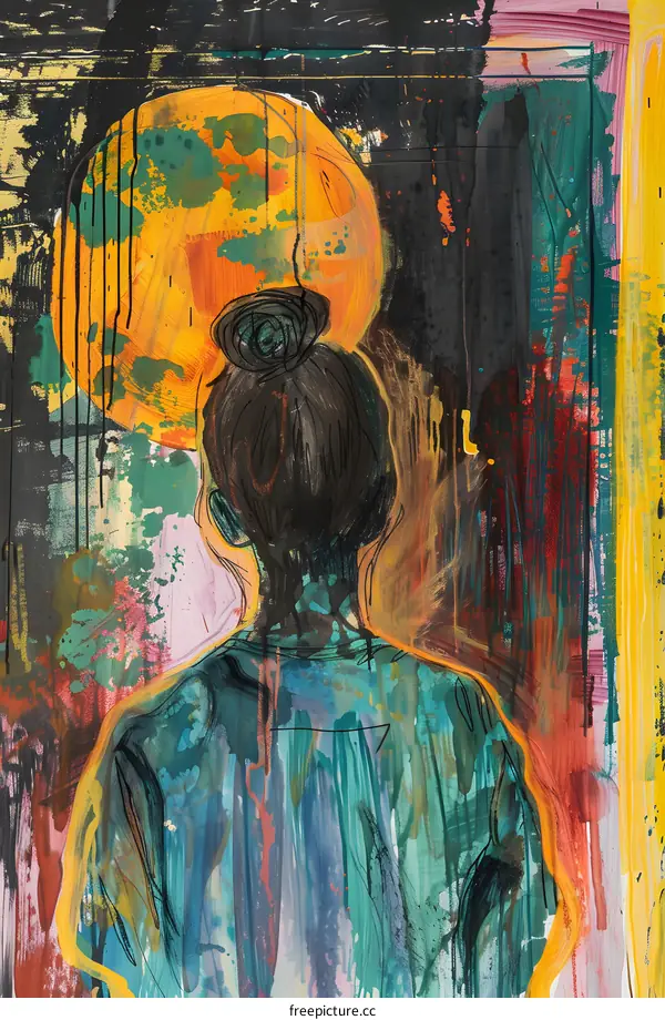 Abstract Painting of Woman with Sun