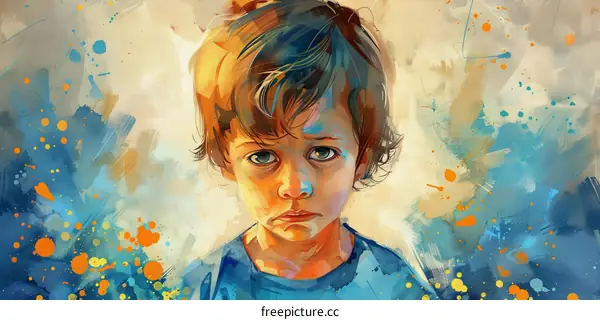 Portrait of a young boy with brown hair and green eyes