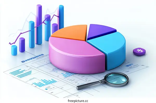 Business data analysis with pie chart and graphs