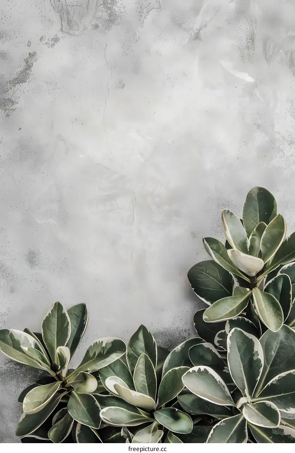 Green Leaves on Grey Concrete Wall Background