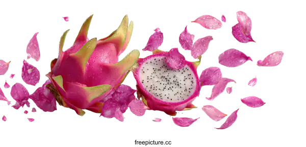 [Transparent Background PNG]Dragon Fruit with Flying Petals